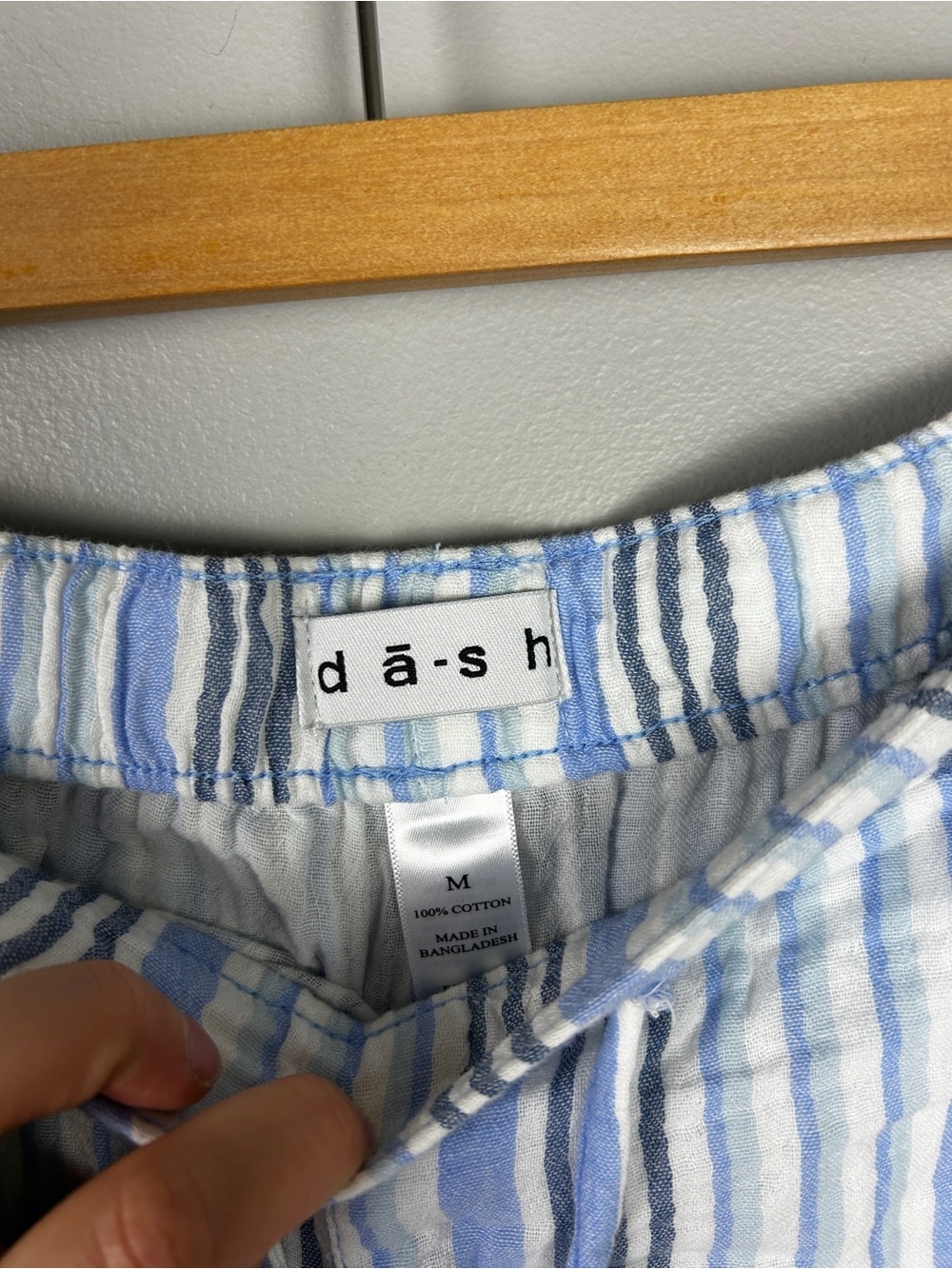 DASH Gauzy Cotton Pants Blue White Stripe Size Medium Coastal Cropped Breathable - Picture 3 of 4
